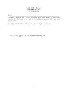 Math 171H Exam 1 September 26, 2014 S. Witherspoon
