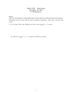 Math 171H Final Exam December 16, 2014 S. Witherspoon