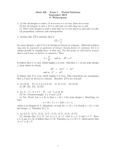 Math 220 Exam 1 Partial Solutions September 2012