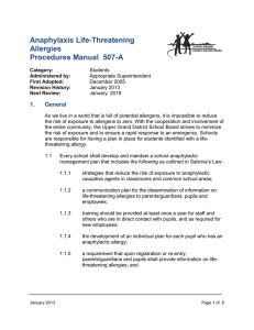 Anaphylaxis Life-Threatening Allergies Procedures Manual  507-A 1.