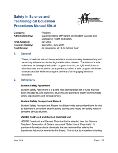 Safety in Science and Technological Education Procedures Manual 604-A