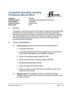 Cooperative Education Learning Procedures Manual 605-A 1. General