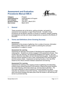 Assessment and Evaluation Procedures Manual 606-A 1. General