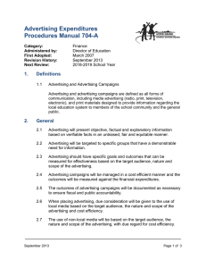 Advertising Expenditures Procedures Manual 704-A 1. Definitions