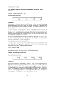 VETERANS' AFFAIRS pensioners Function: Social Security and Welfare