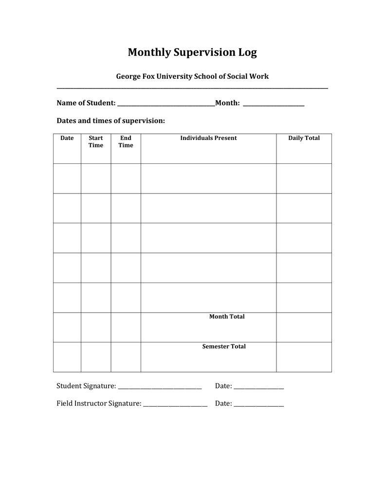 Slpa Supervision Log Printable Forms - Printable Forms Free Online