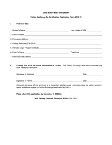 OHIO NORTHERN UNIVERSITY  Tuition Exchange Re-Certification Application Form 2016-17 I.