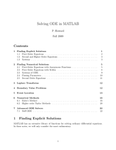 Solving ODE in MATLAB Contents P. Howard Fall 2009