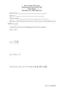 Texas A&amp;M University Mathematics 142, Section 507 Final Exam