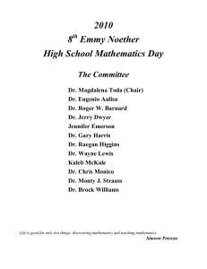 2010 8 Emmy Noether High School Mathematics Day