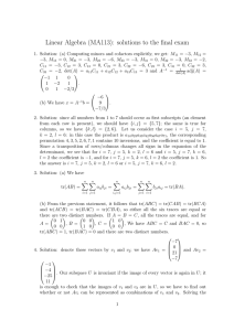 Linear Algebra (MA113): solutions to the final exam