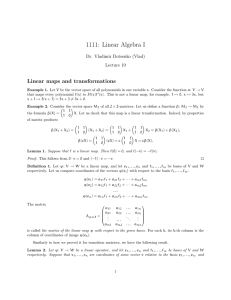 1111: Linear Algebra I Linear maps and transformations Dr. Vladimir Dotsenko (Vlad)