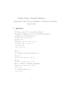Number Theory: Tutorial 8 Solutions 1 Question 1