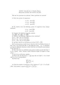 MA2317: Introduction to Number Theory Homework problems due October 29, 2010