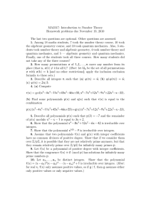 MA2317: Introduction to Number Theory Homework problems due November 19, 2010