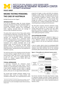 MEANS TESTING  PENSIONS: THE CASE OF  AUSTRALIA POLICY BRIEF