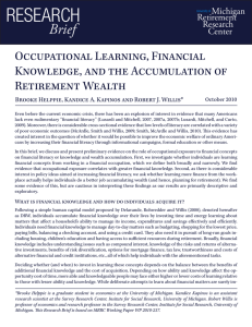 ReseaRch Brief Occupational Learning, Financial Knowledge, and the Accumulation of