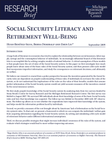 ReseaRch Brief Social Security Literacy and Retirement Well-Being
