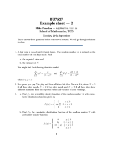 BU7527 Example sheet — 2 Mike Peardon — School of Mathematics, TCD