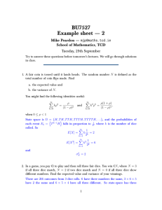 BU7527 Example sheet — 2 Mike Peardon — School of Mathematics, TCD