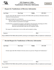 ONU Registrar's Office Nondisclosure of Directory Information