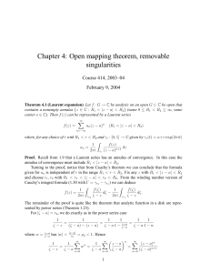 Chapter 4: Open mapping theorem, removable singularities Course 414, 2003–04 February 9, 2004