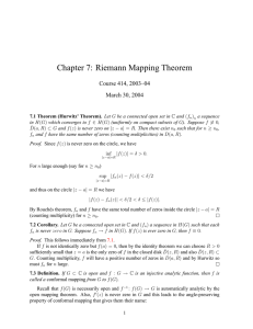 Chapter 7: Riemann Mapping Theorem Course 414, 2003–04 March 30, 2004