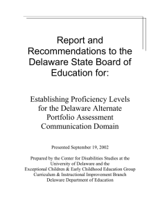 Report and Recommendations to the Delaware State Board of Education for: