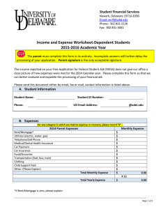 Income and Expense Worksheet-Dependent Students 2015-2016 Academic Year  Student Financial Services