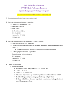 Admission Requirements SFASU Master’s Degree Program Speech-Language Pathology Program