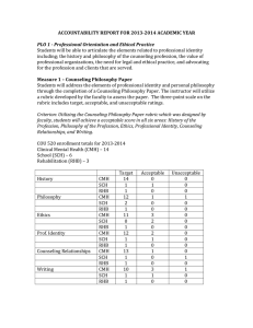 Students will be able to articulate the elements related to... including; the history and philosophy of the counseling profession, the... ACCOUNTABILITY REPORT FOR 2013-2014 ACADEMIC YEAR