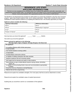 RESIDENCE LIFE STAFF  APPLICANT REFERENCE FORM Residence Life Department