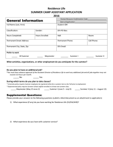 General Information Residence Life SUMMER CAMP ASSISTANT APPLICATION 2016