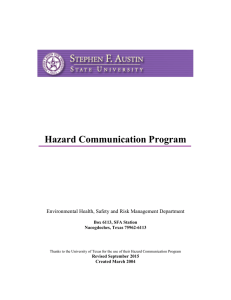 Hazard Communication Program Environmental Health, Safety and Risk Management Department