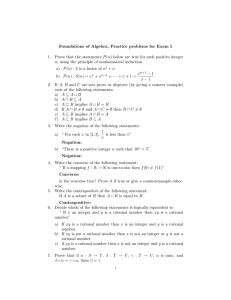 Foundations of Algebra, Practice problems for Exam I 1.