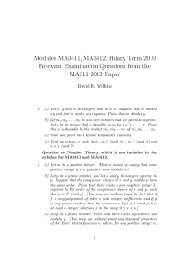 Modules MA3411/MA3412, Hilary Term 2010 Relevant Examination Questions from the