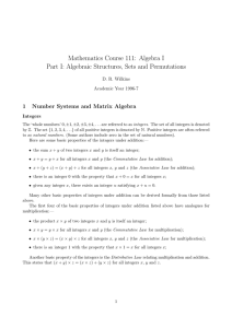 Mathematics Course 111: Algebra I 1 Number Systems and Matrix Algebra