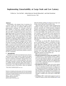 Implementing Linearizability at Large Scale and Low Latency Collin Lee