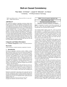 Bolt-on Causal Consistency Peter Bailis , Ali Ghodsi , Joseph M. Hellerstein