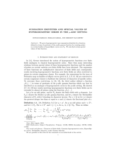 SUMMATION IDENTITIES AND SPECIAL VALUES OF