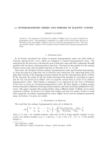 F HYPERGEOMETRIC SERIES AND PERIODS OF ELLIPTIC CURVES