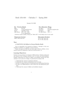 Math 1351-010 — Calculus I — Spring 2010 January 22, 2010