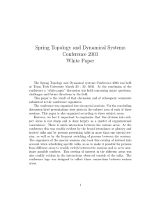 Spring Topology and Dynamical Systems Conference 2003 White Paper