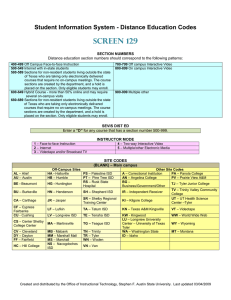 SCREEN 129 Student Information System - Distance Education Codes  SECTION NUMBERS
