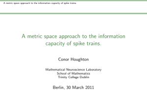 A metric space approach to the information capacity of spike trains.