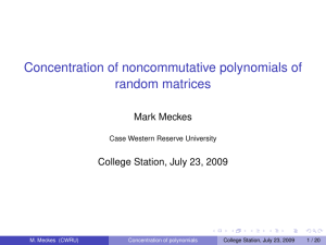 Concentration of noncommutative polynomials of random matrices Mark Meckes