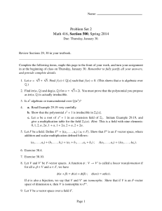 Problem Set 2 Math 416, Section 500, Spring 2014
