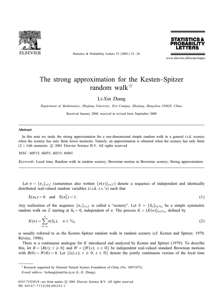 The Strong Approximation For The Kesten Spitzer Random Walk Li Xin Zhang