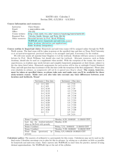 MATH 1451: Calculus I Section D01, 6/3/2014 – 8/8/2014