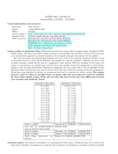 MATH 1452: Calculus II Section D01, 6/3/2014 – 8/8/2014
